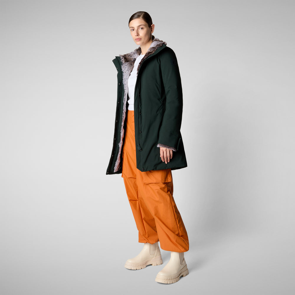 Save the duck PARKA DONNA CON CAPPUCCIO SAMANTAH VERDE NERO Ritorno libero