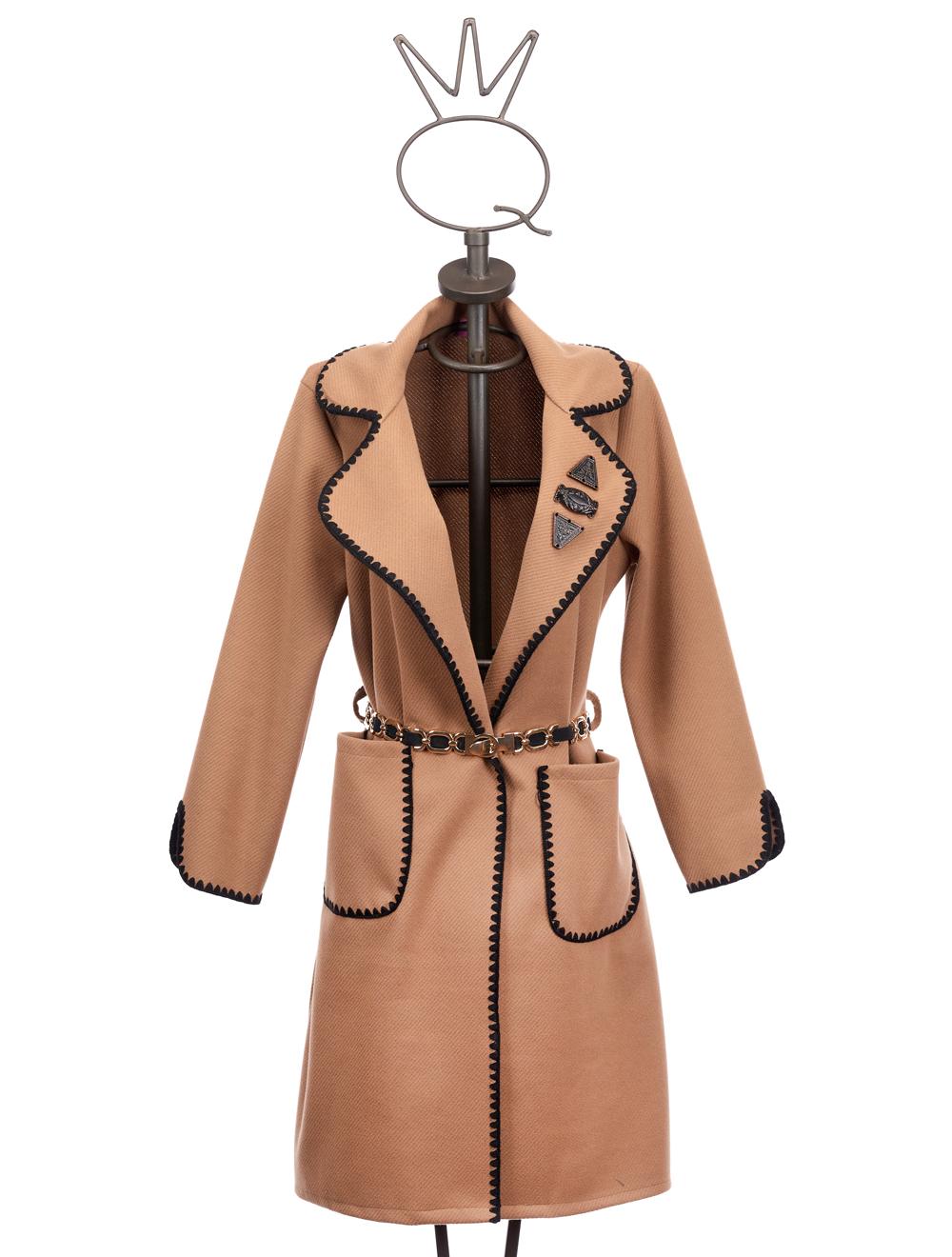 Save The Queen Cappotto color cammello con bordi ricamati Vendita