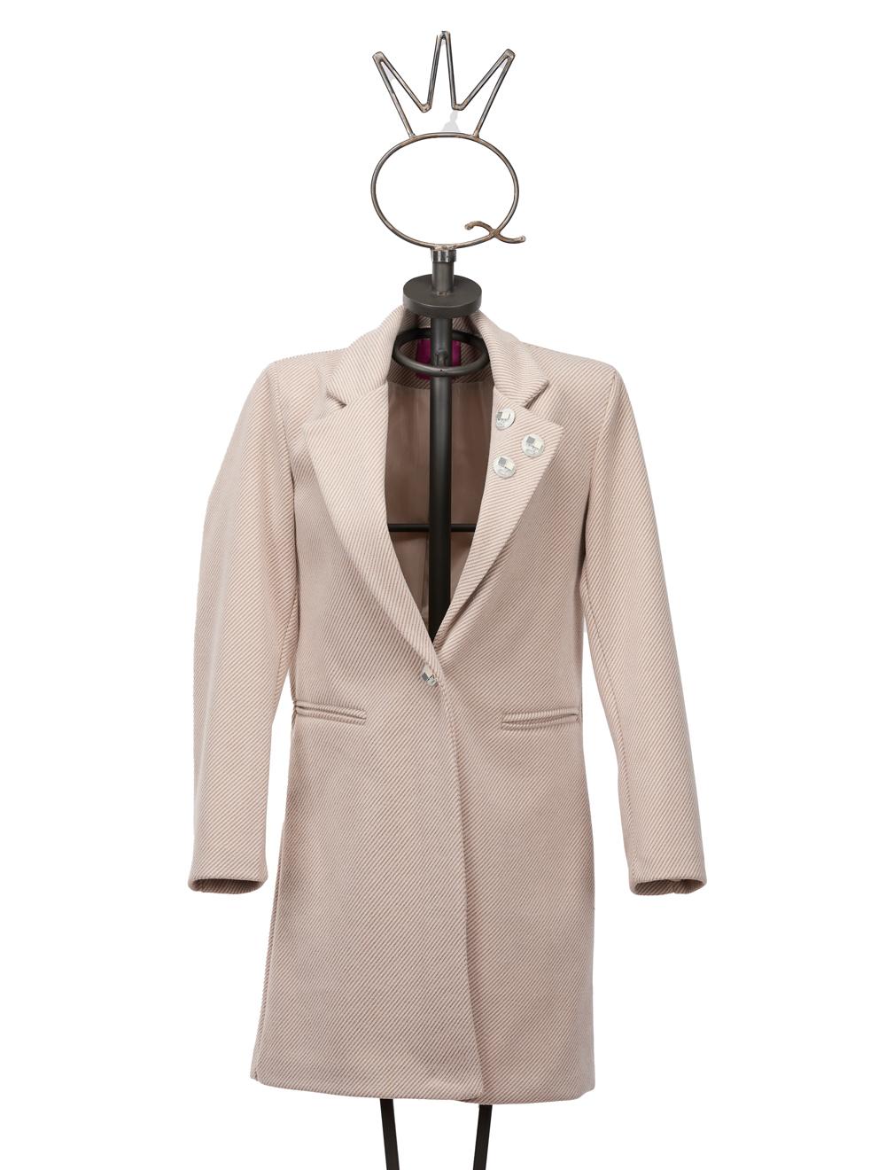 Save The Queen Cappotto corto bianco panna spigato beige con applicazioni Spedizione Gratuita