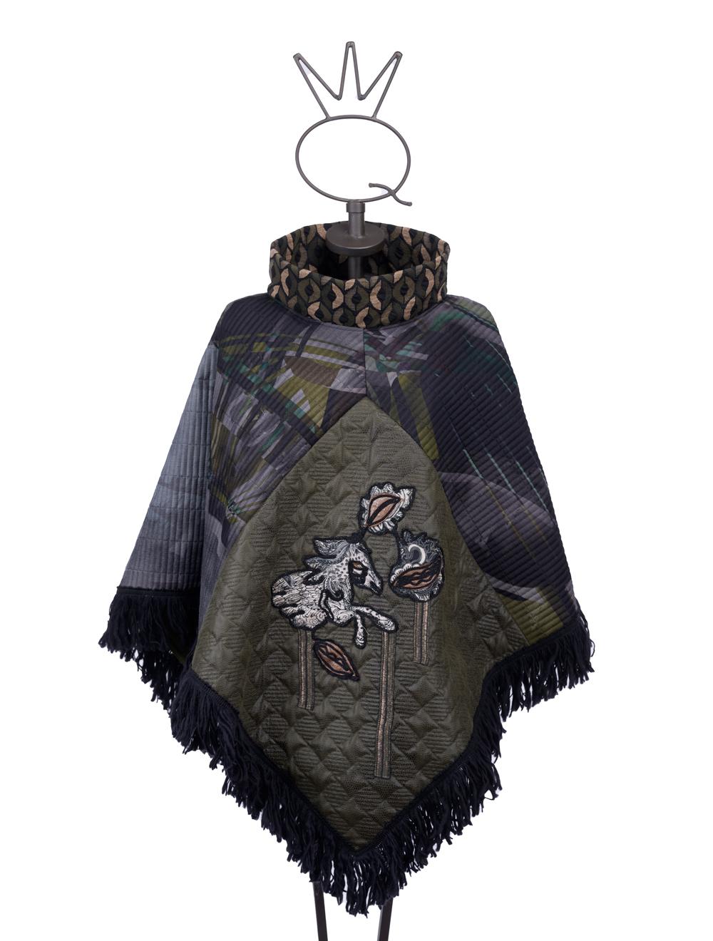 Save The Queen Poncho in seta e finta pelle con ricami Fino Al -60%
