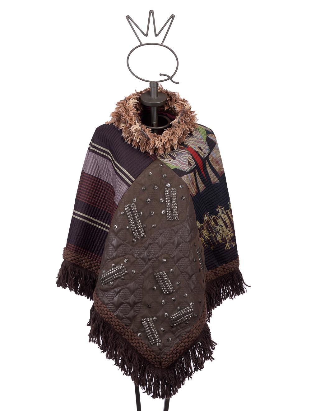 Save The Queen Poncho in seta e finta pelle con ricami e paillettes Shopping Online