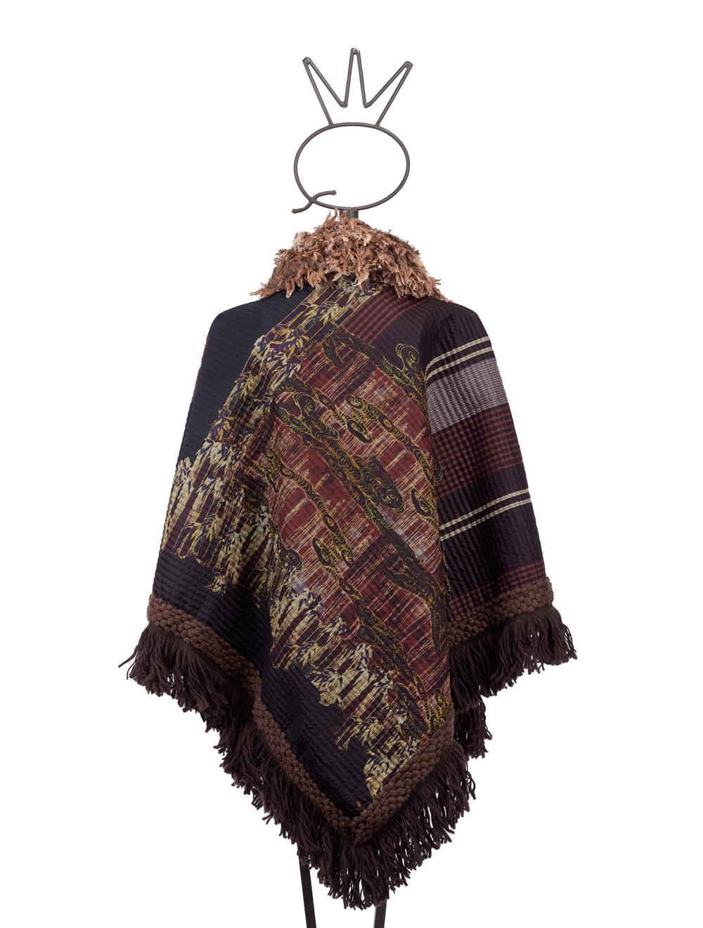 Save The Queen Poncho in seta e finta pelle con ricami e paillettes Shopping Online
