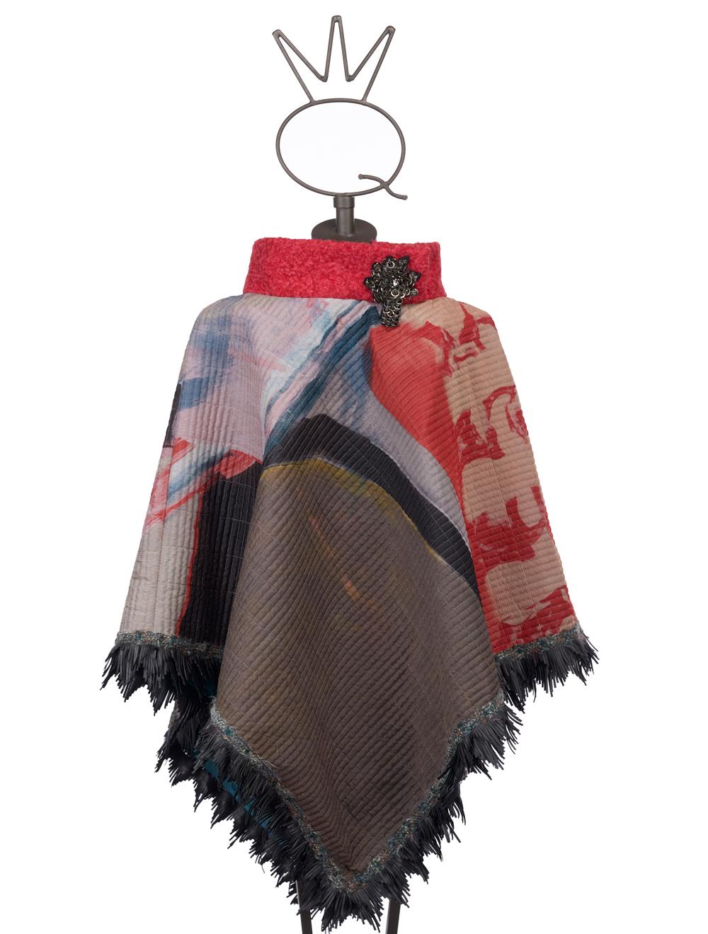 Save The Queen Poncho in seta con frange in ecopelle Affare Del Giorno