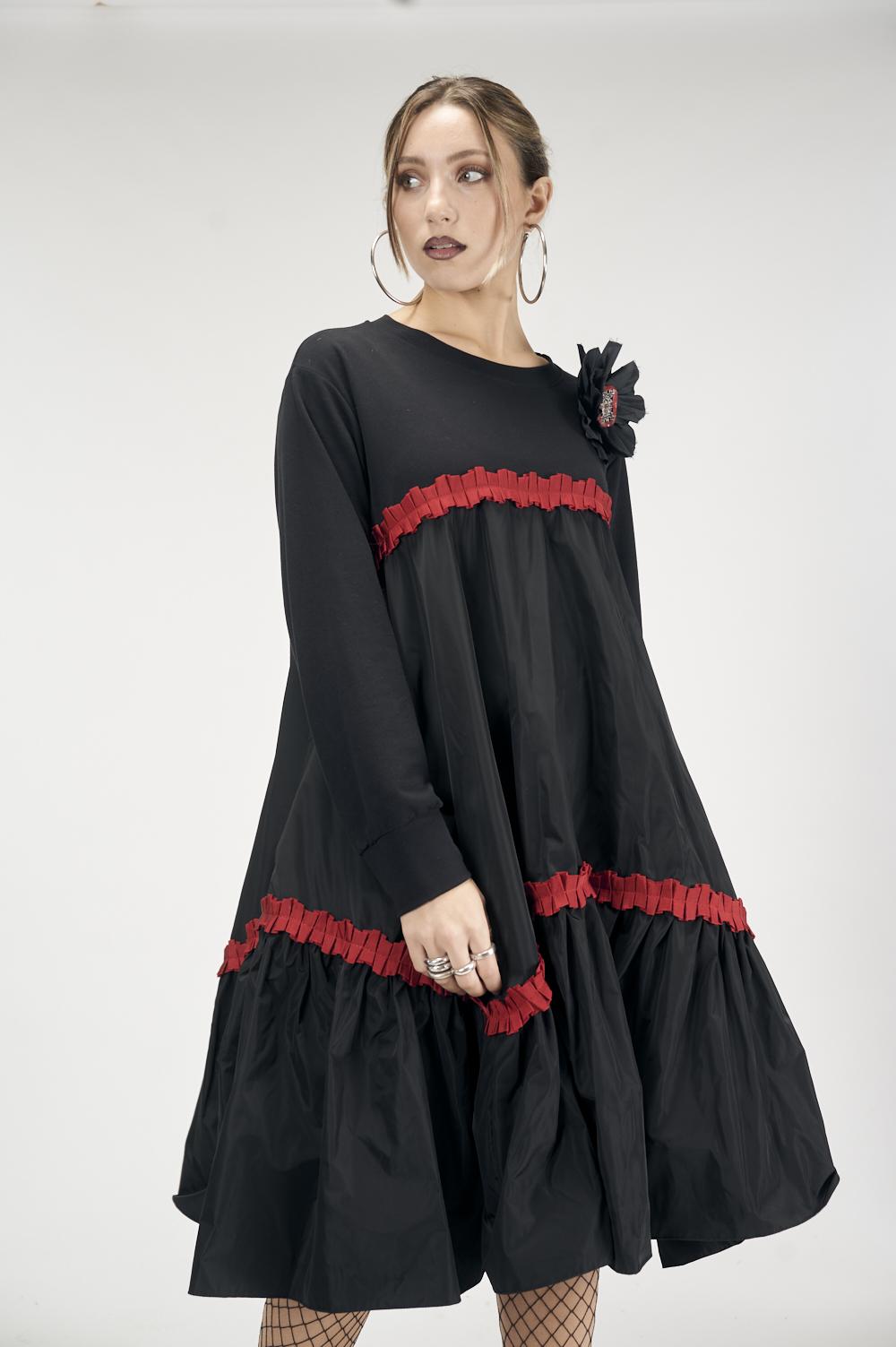 Save The Queen Vestito corto largo in felpa e taffetà Spedizione Gratuita