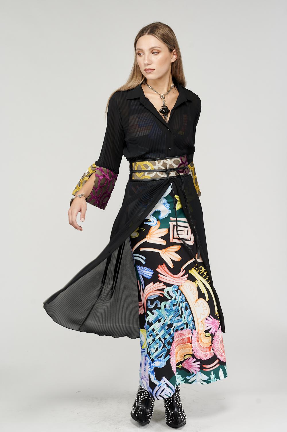 Save The Queen Vestito chemisier midi nero plissettato Offerta