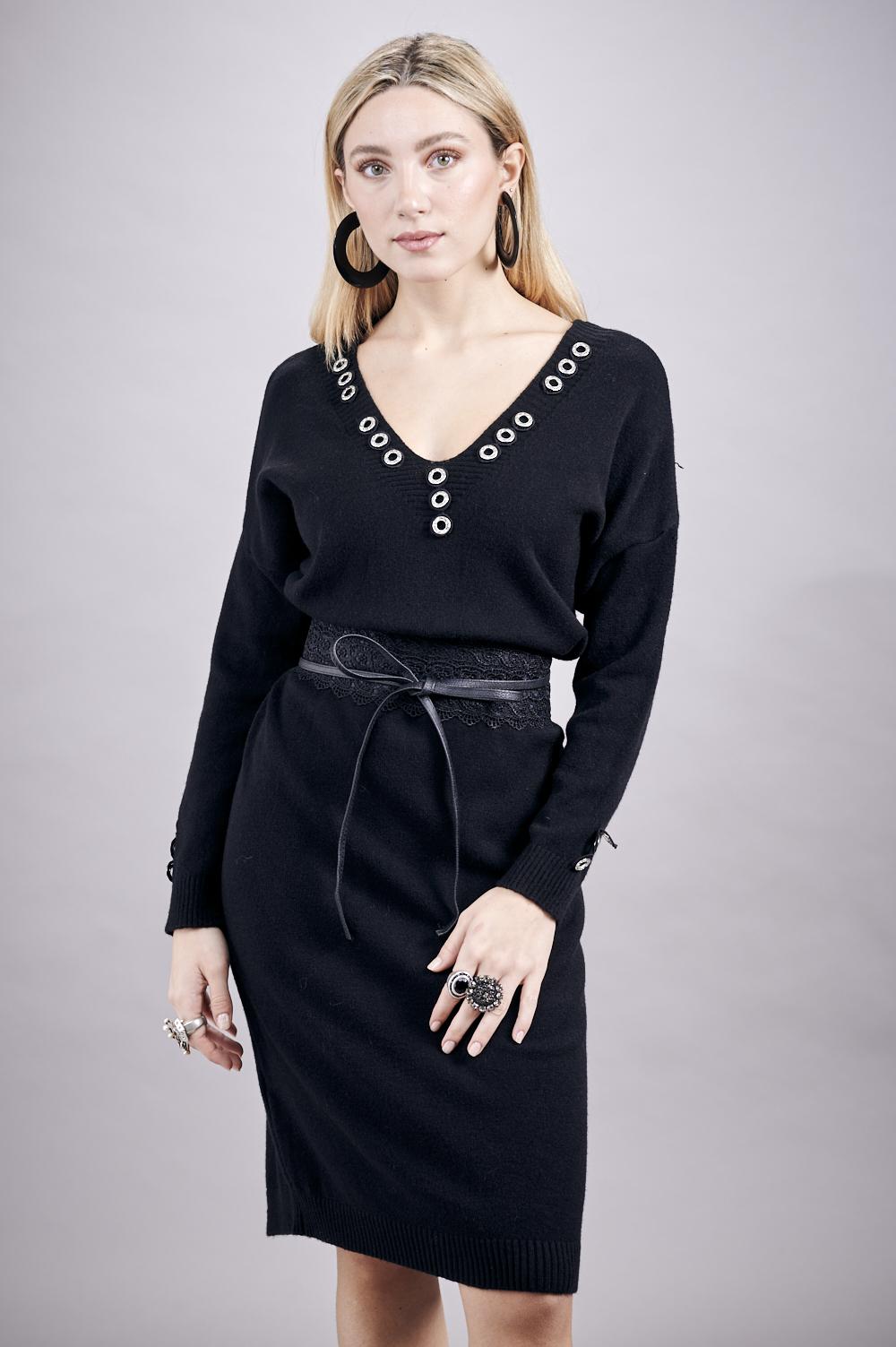 Save The Queen Abito in tricot nero Outlet