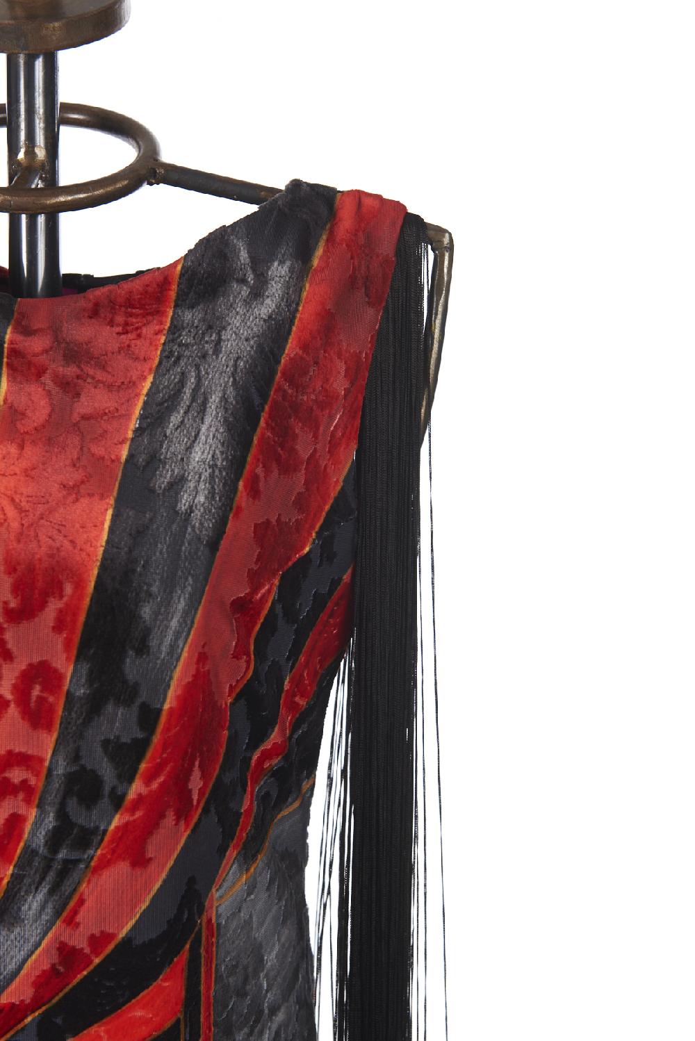 Save The Queen vestito lungo in tessuto devorè con stampa dedicata al Circo Saldi Di Fabbrica