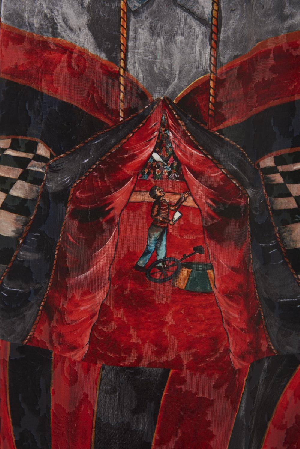 Save The Queen vestito lungo in tessuto devorè con stampa dedicata al Circo Saldi Di Fabbrica