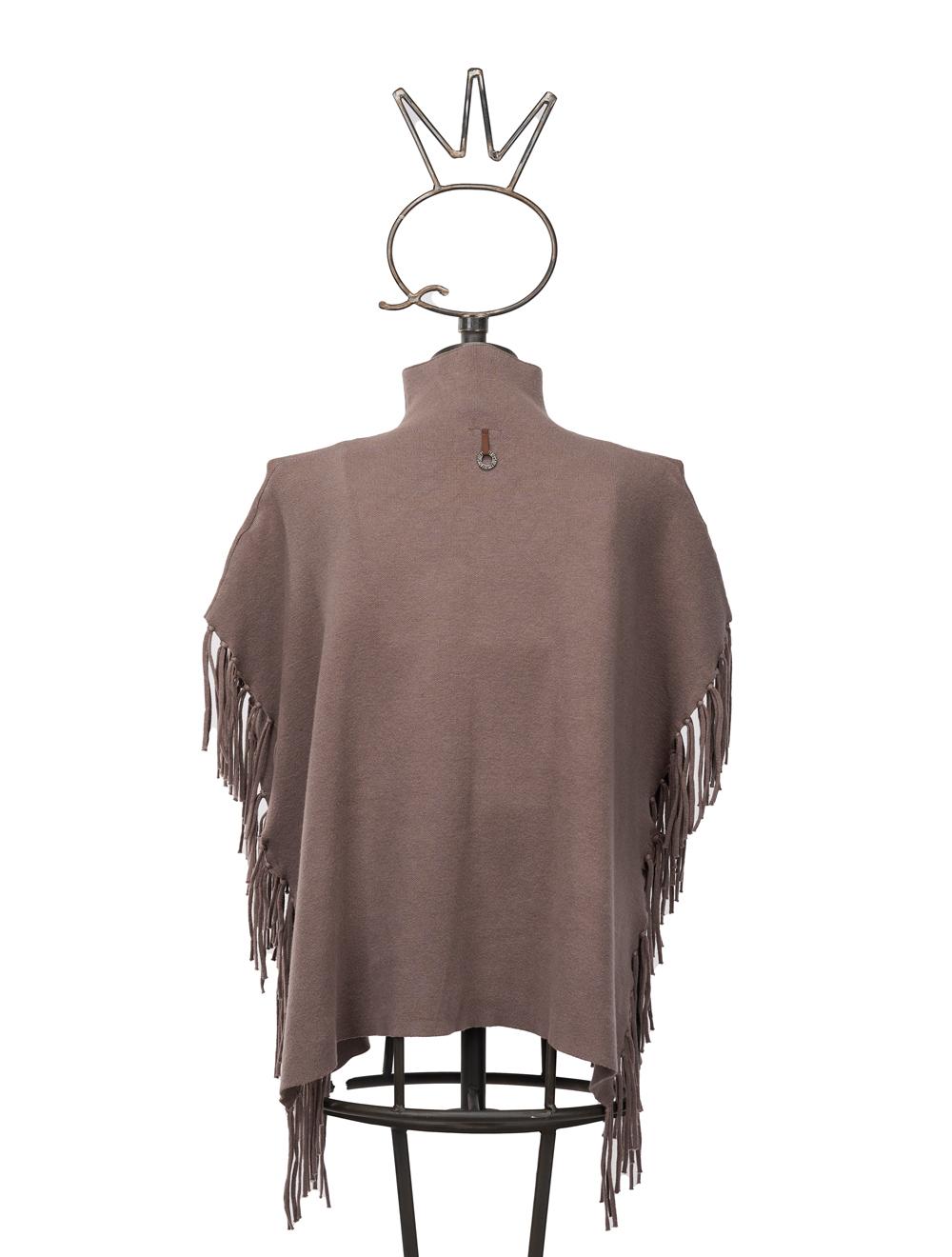 Save The Queen Maglia poncho color tortora in viscosa con applicazioni In Saldo