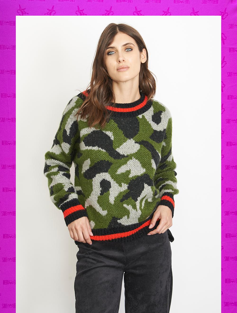 Save The Queen Maglia jacquard con disegno camouflage in lana mohair Vendita