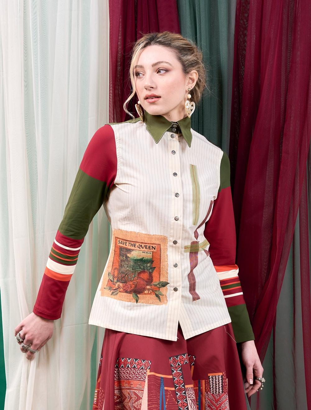 Save The Queen Camicia a righe con stampa Consegna Veloce