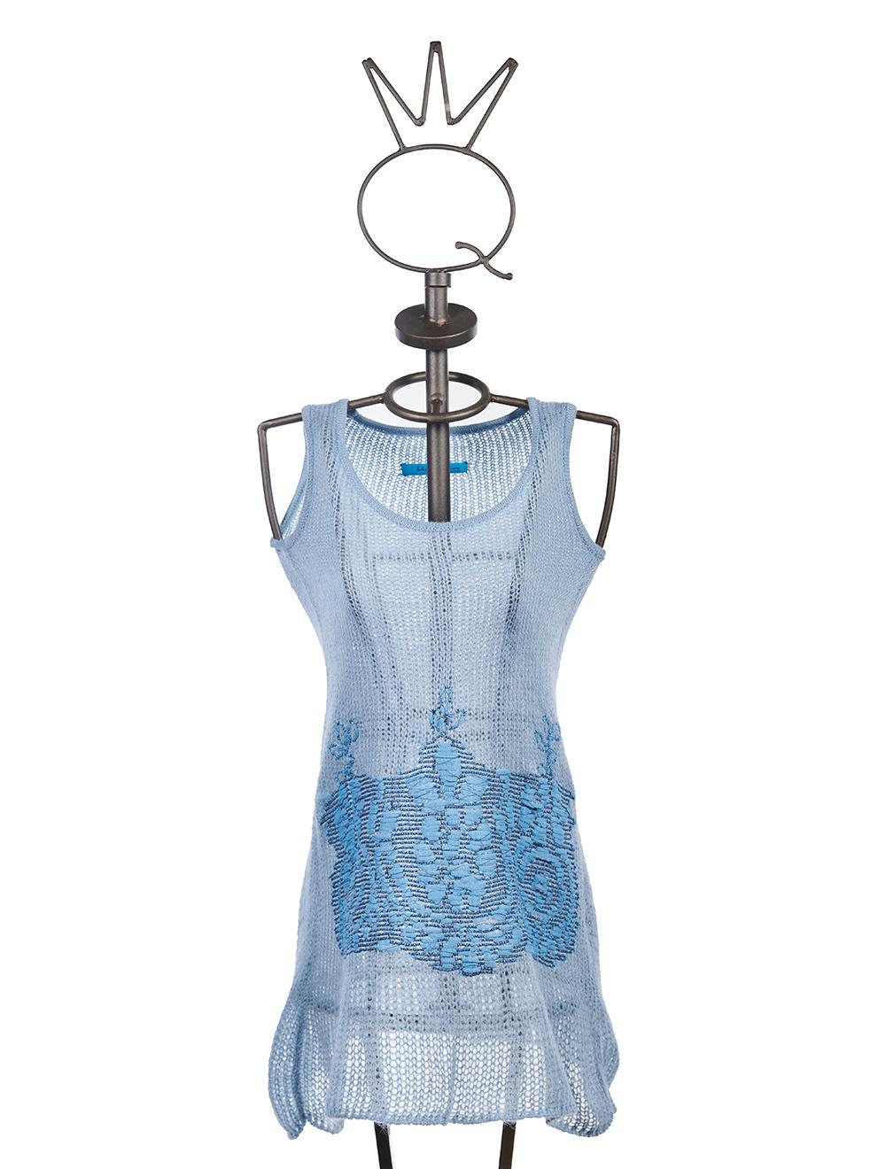 Save The Queen Tunica celeste in lana mohair con ricamo Promozione Limitata