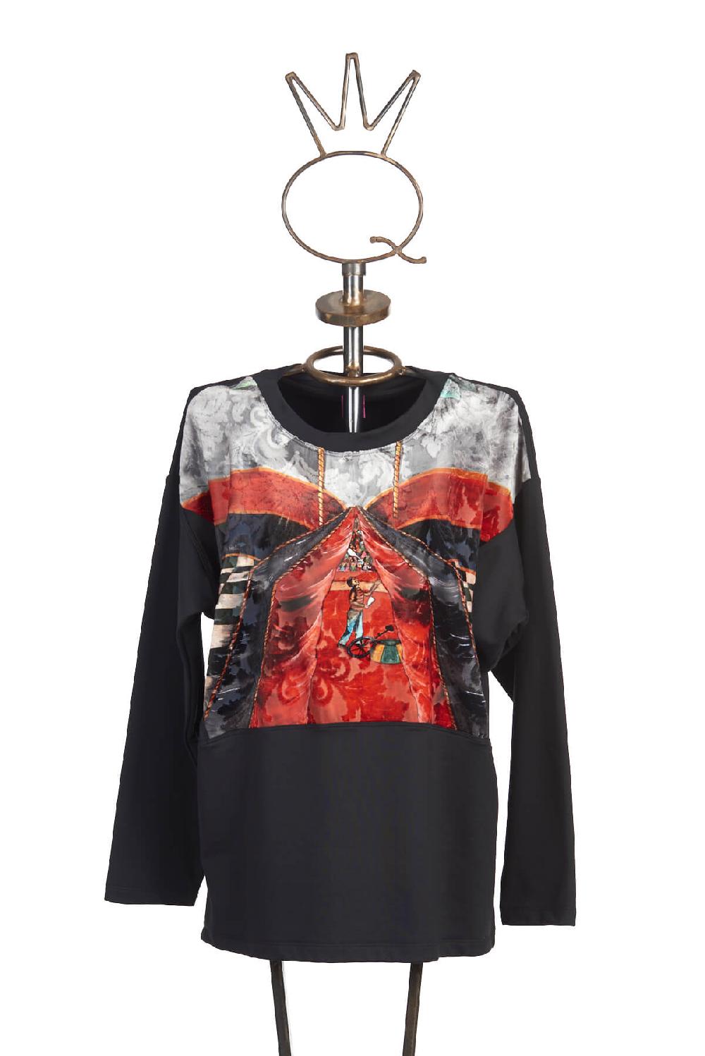 Save The Queen Maglia felpata con stampa su tessuti devorè Shopping Online