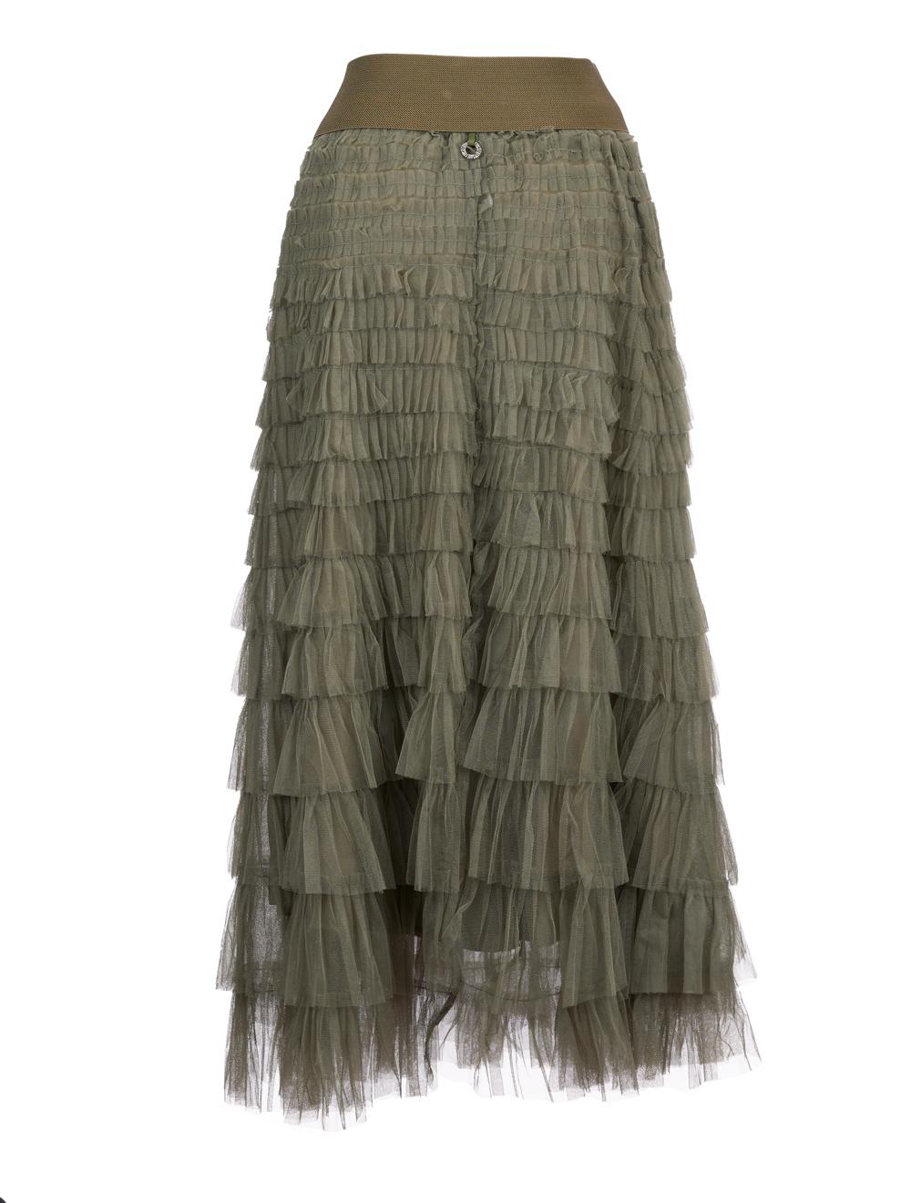 Save The Queen Gonna lunga a balze in tulle verde militare Offerta
