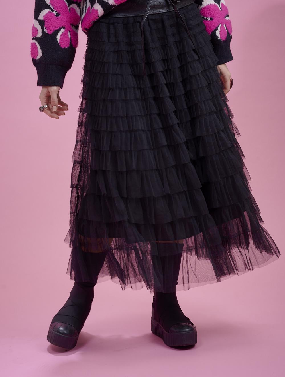 Save The Queen Gonna lunga a balze in tulle nero Economico