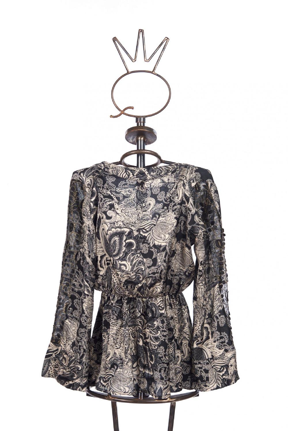 Save The Queen Blusa in raso con stampa rinascimentale Vendita calda