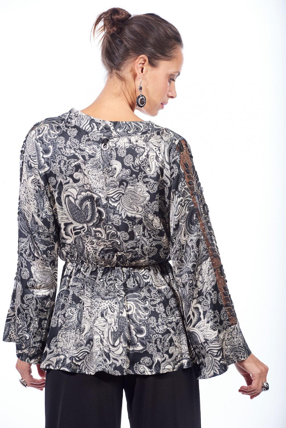 Save The Queen Blusa in raso con stampa rinascimentale Vendita calda