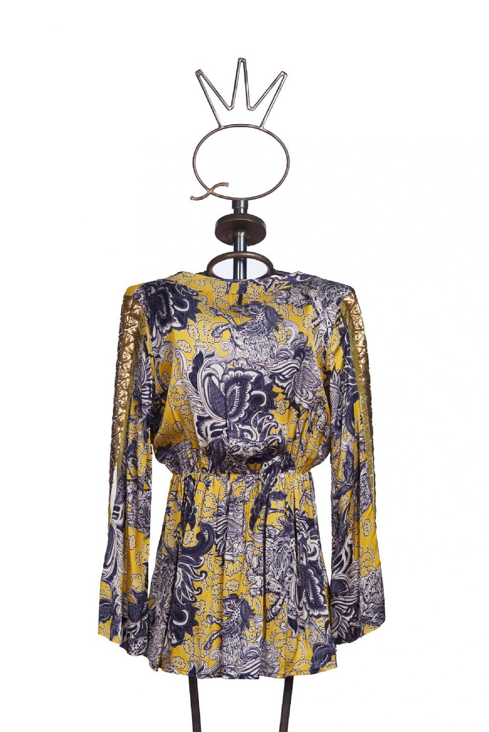 Save The Queen Blusa in raso con stampa rinascimentale Vendita Economica