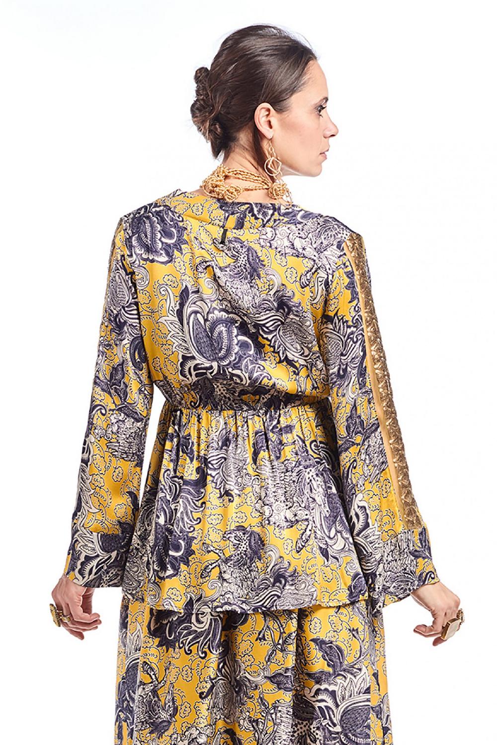 Save The Queen Blusa in raso con stampa rinascimentale Vendita Economica
