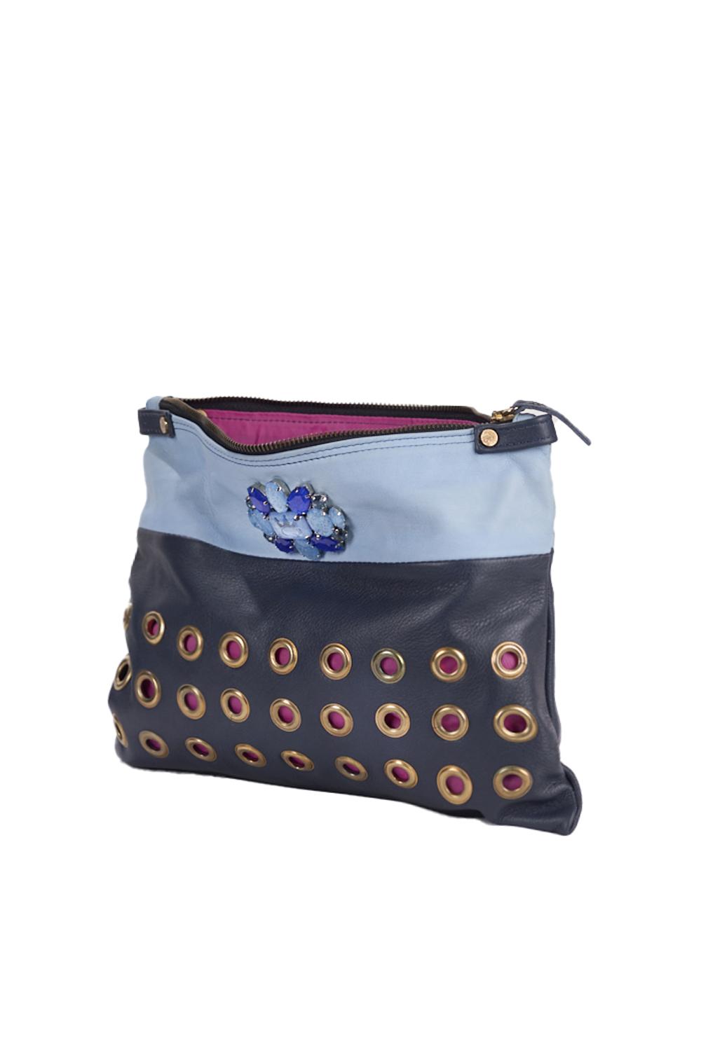 Save The Queen Pochette in pelle celeste e blu Moda