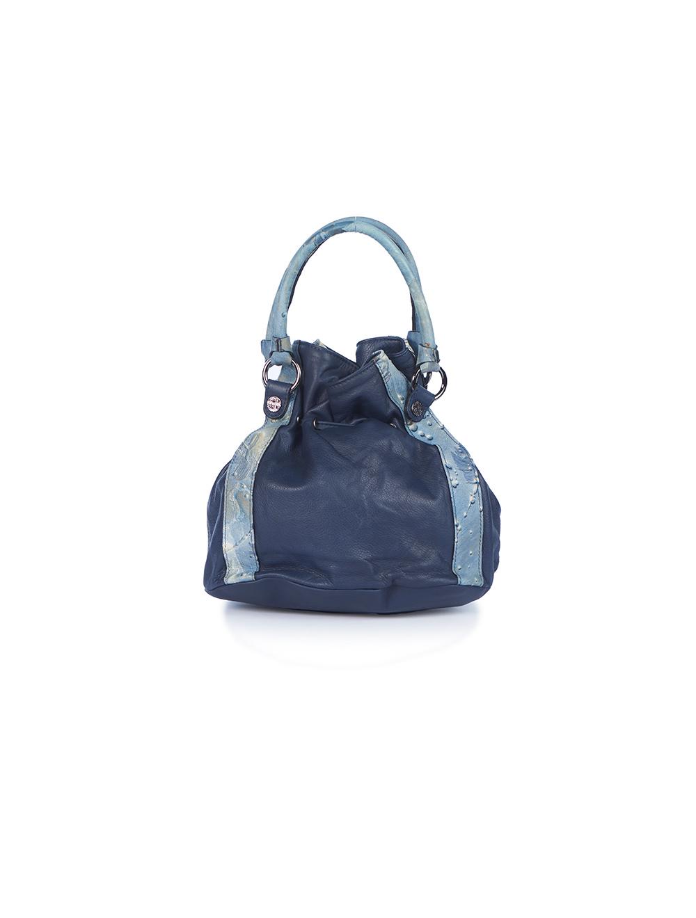 Save The Queen Borsa in pelle blu con dettagli di pelle operata 2025