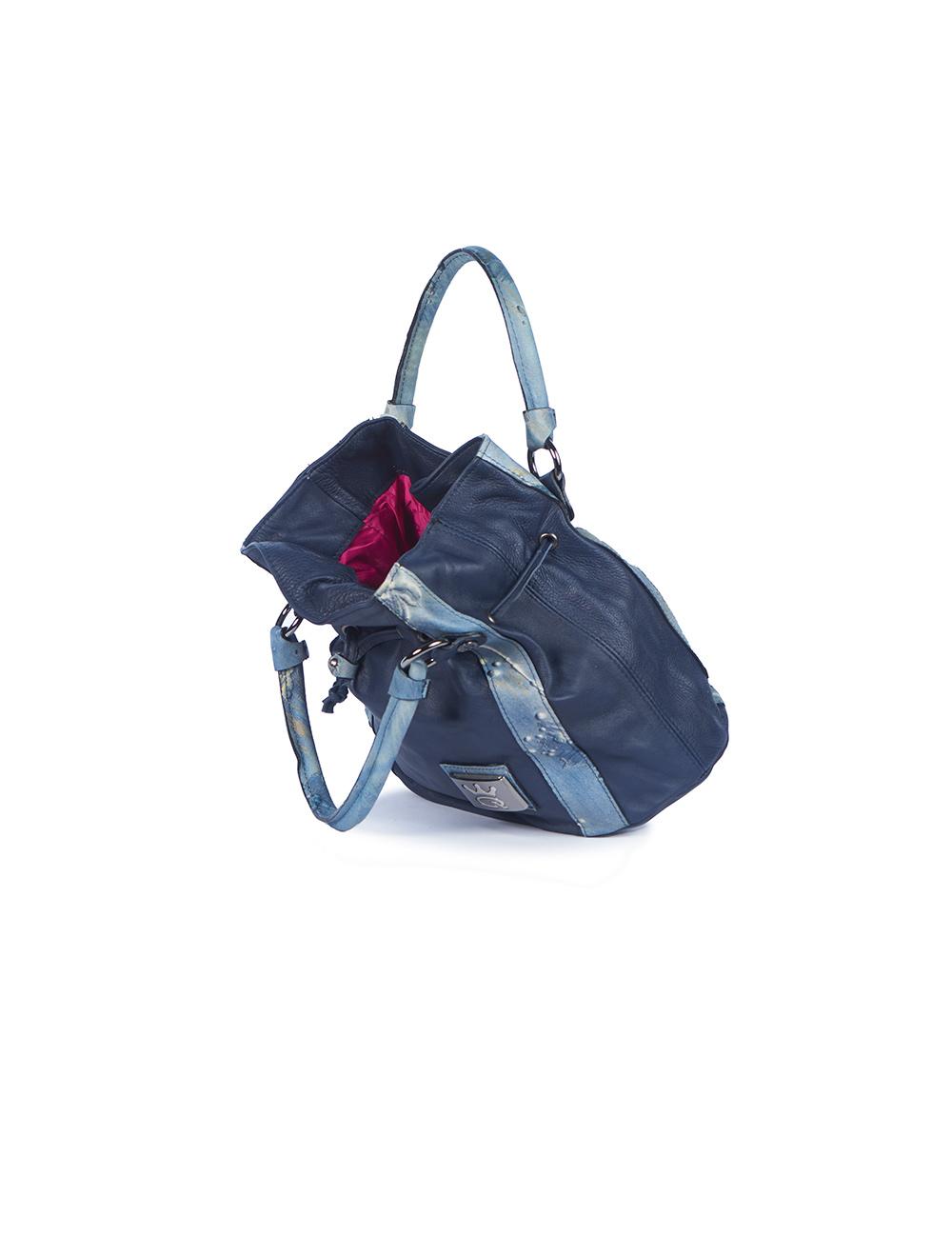 Save The Queen Borsa in pelle blu con dettagli di pelle operata 2025