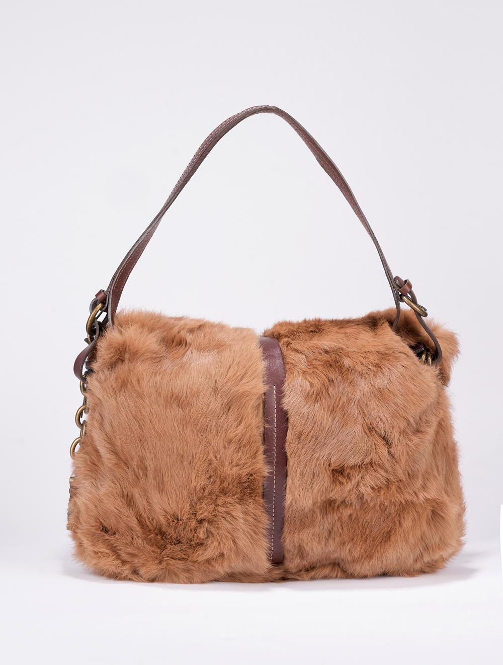 Save The Queen Borsa in lapin color biscotto Italy
