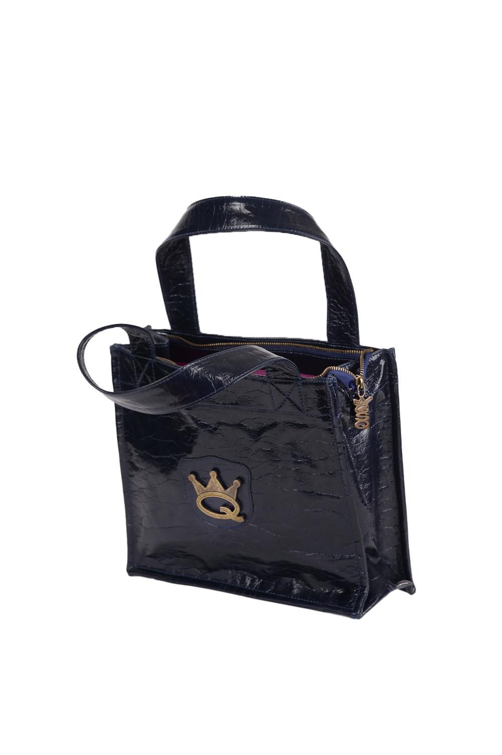 Save The Queen Borsa shopper blu scura in ecopelle con logo metallico In Linea