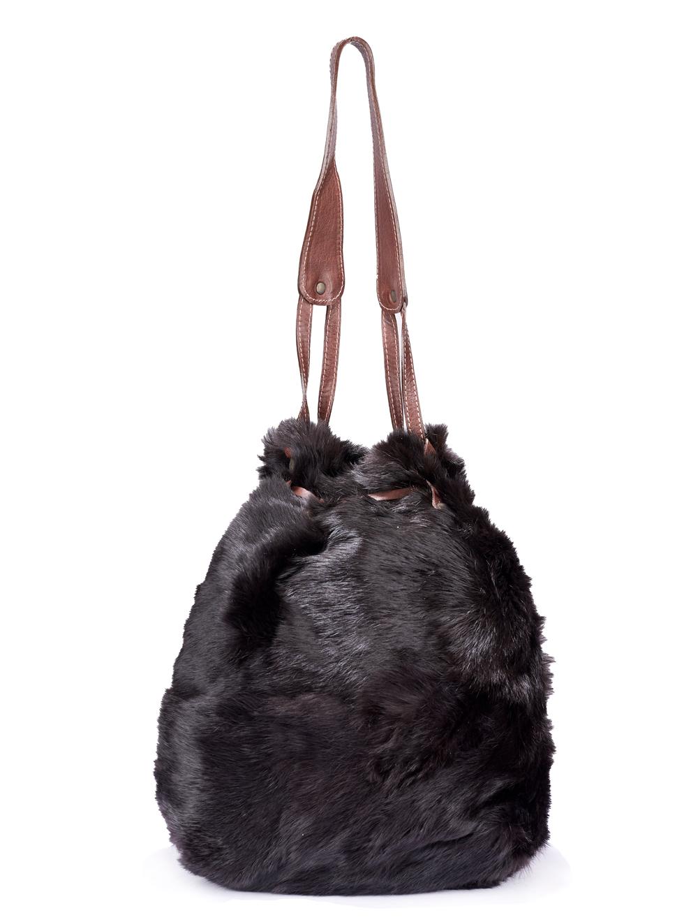 Save The Queen Borsa a spalla in lapin e pelle marrone Nuovo