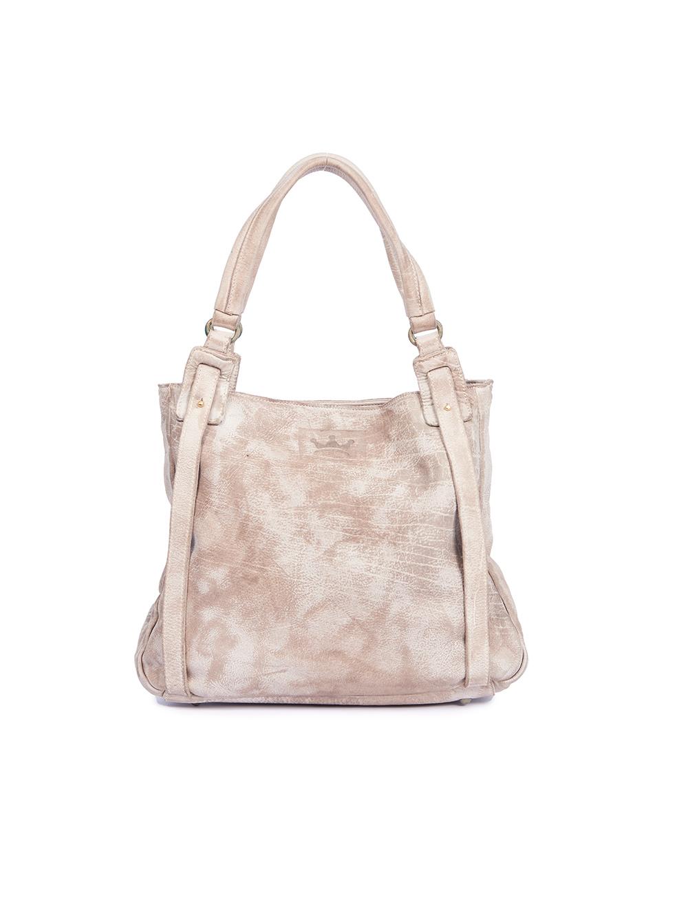 Save The Queen Borsa media in pelle lavorata beige Sottocosto