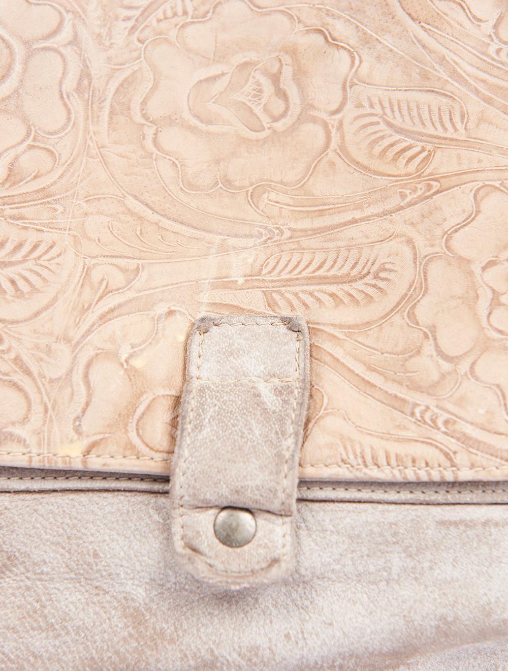 Save The Queen Borsa media in pelle lavorata beige Sottocosto