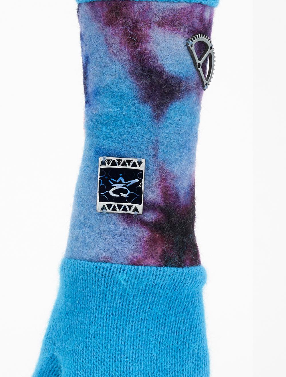 Save The Queen Guanti turchesi di angora con manica in lana cotta tie-dye Shopping Online