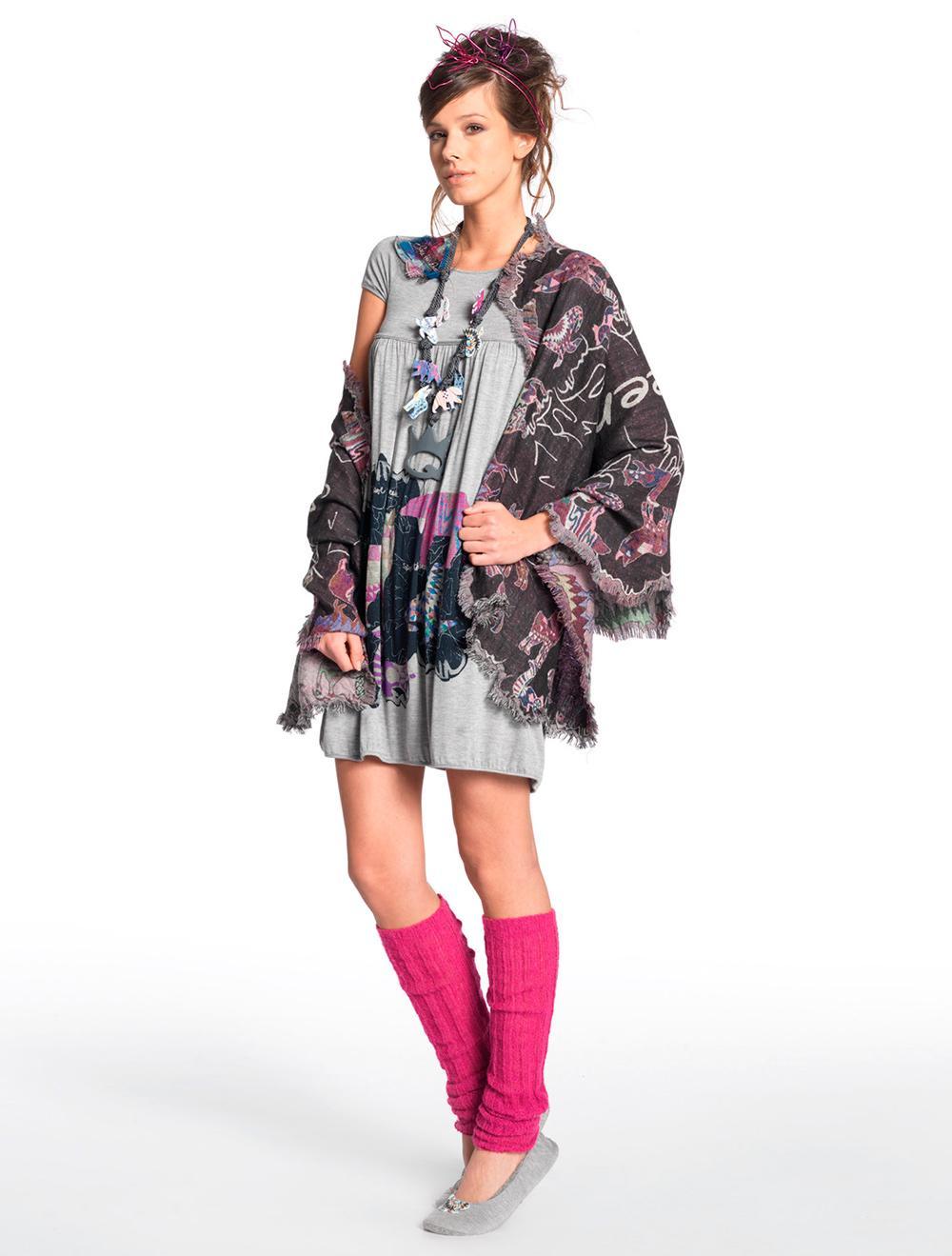 Save The Queen Camicia da notte corta grigia con stampa Moda