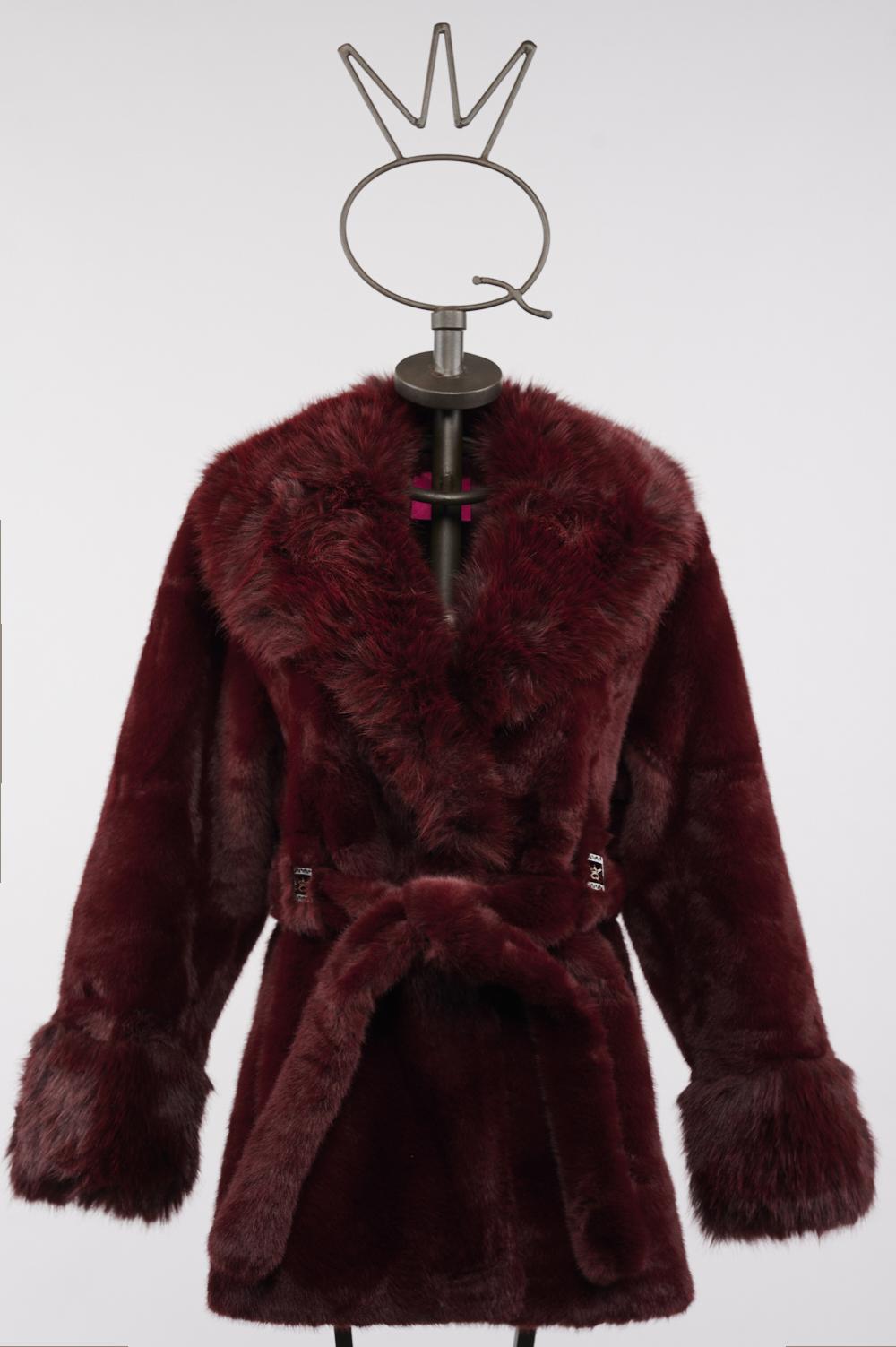 Save The Queen Ecopelliccia bordeaux con scollo a V Shopping Online