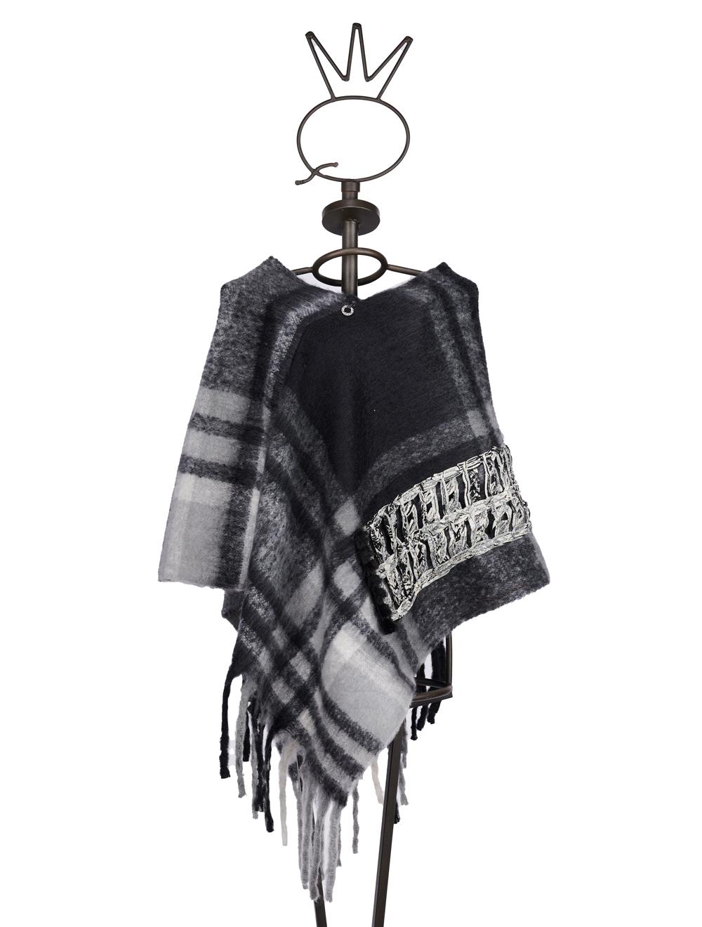 Save The Queen Poncho in jacquard nero e grigio Negozi Online