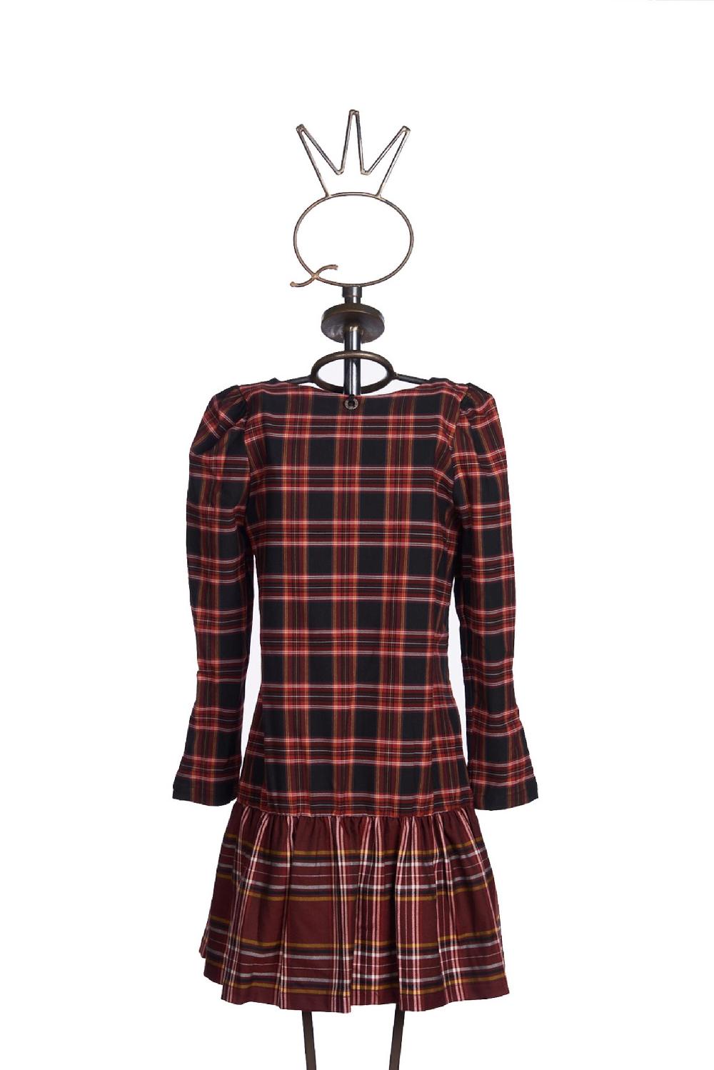 Save The Queen vestito corto in tessuto tartan con ricamo Italy