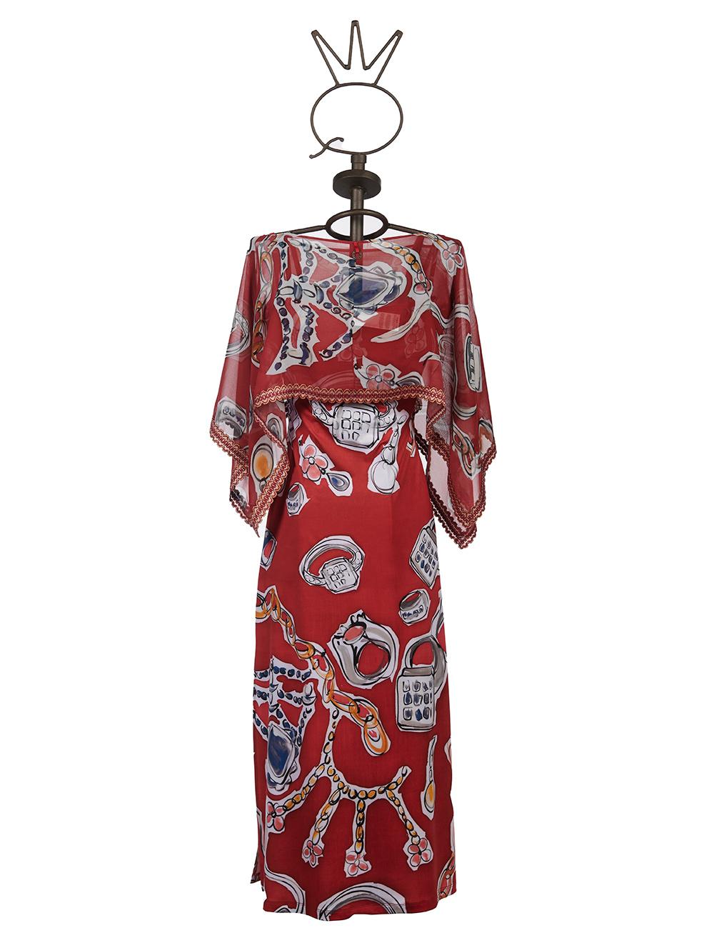 Save The Queen Vestito lungo con stampa “anelli” e poncho in chiffon Moda