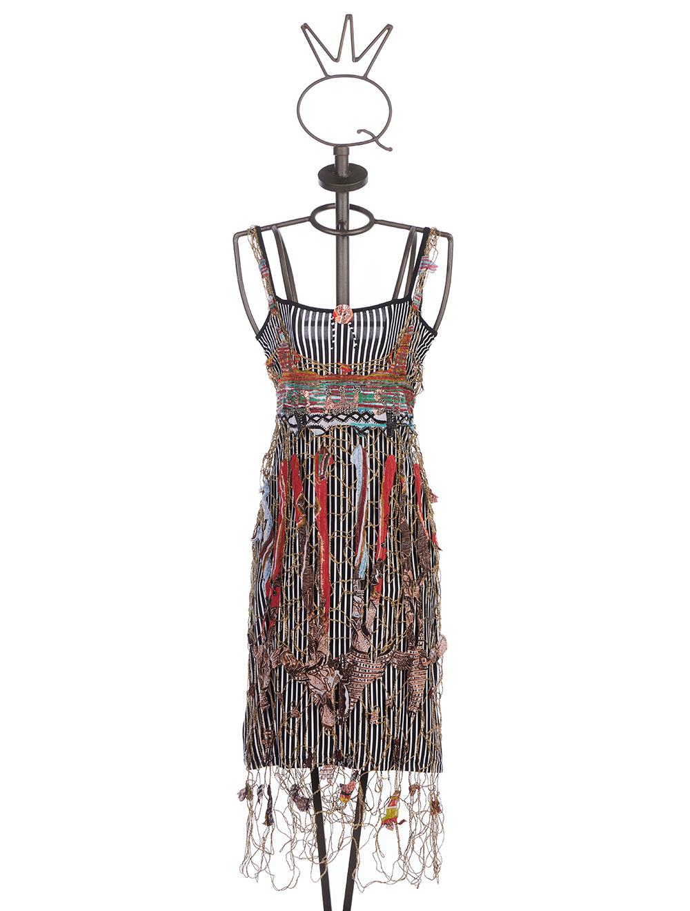 Save The Queen Vestito al ginocchio a righe con rete e ricamo 2025