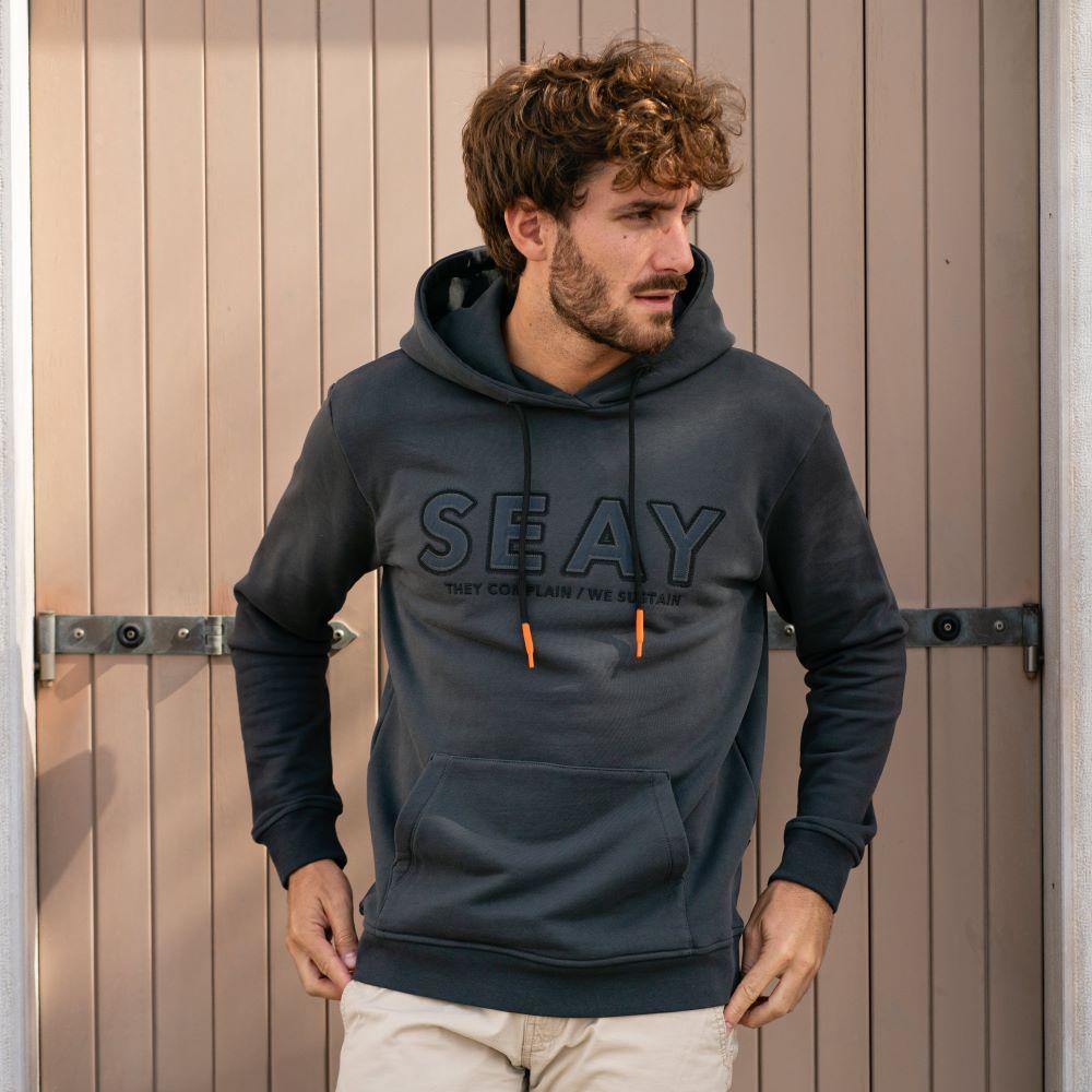 Seay / Felpa con Cappuccio Nera Delavé Qualità