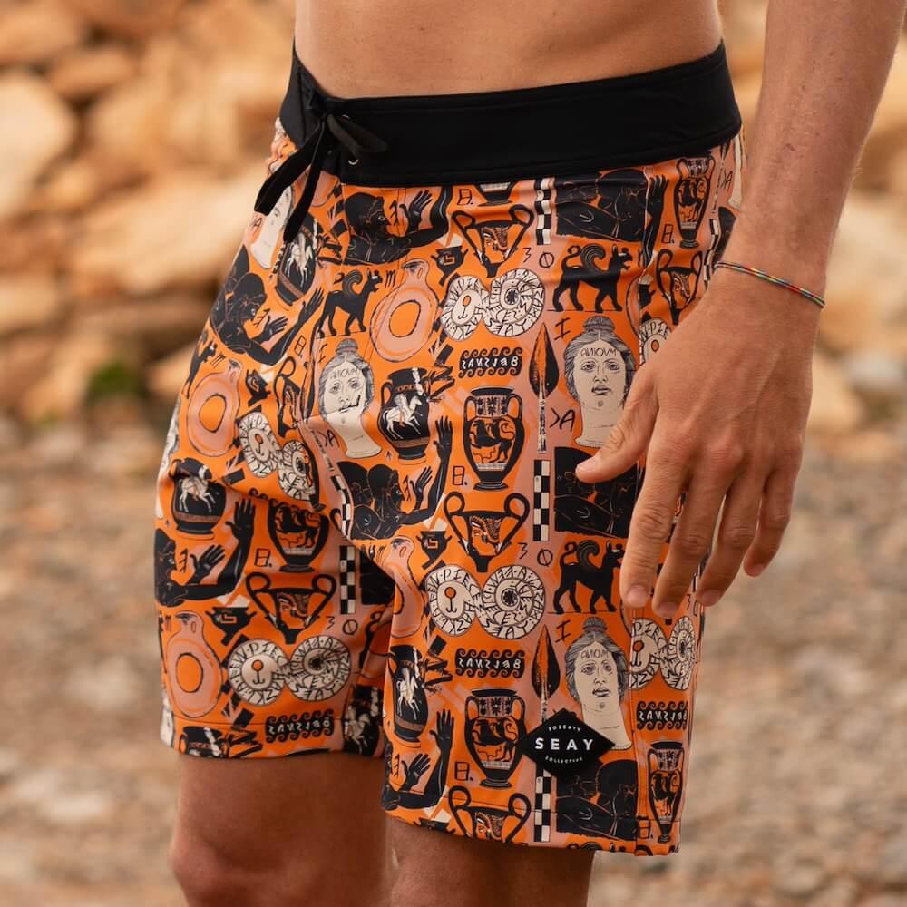 Seay / Boardshort Arancione Stampa Etrusca by Hazkj Nuova