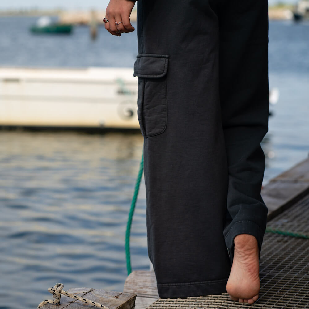 Seay / Pantalone Lungo Cargo in Felpa Nero Lizard Italia