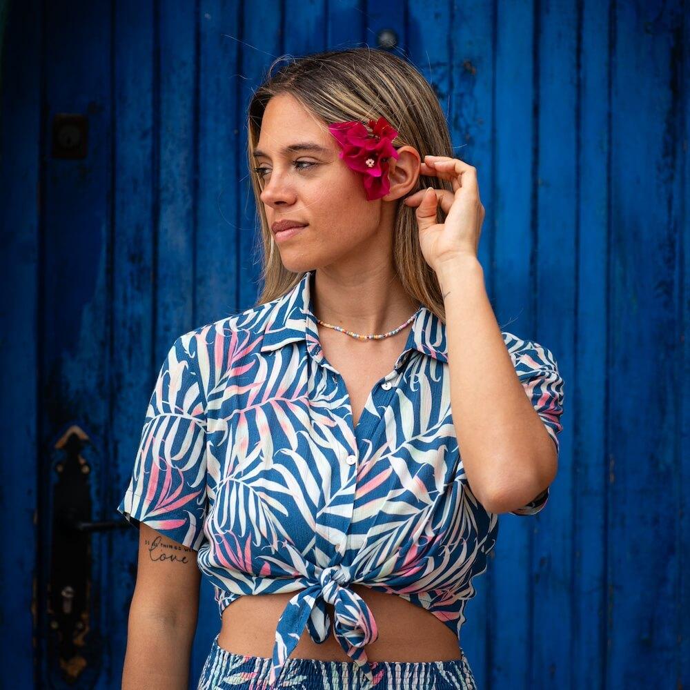 Seay / Camicia Crop Blu Bamboo In Linea
