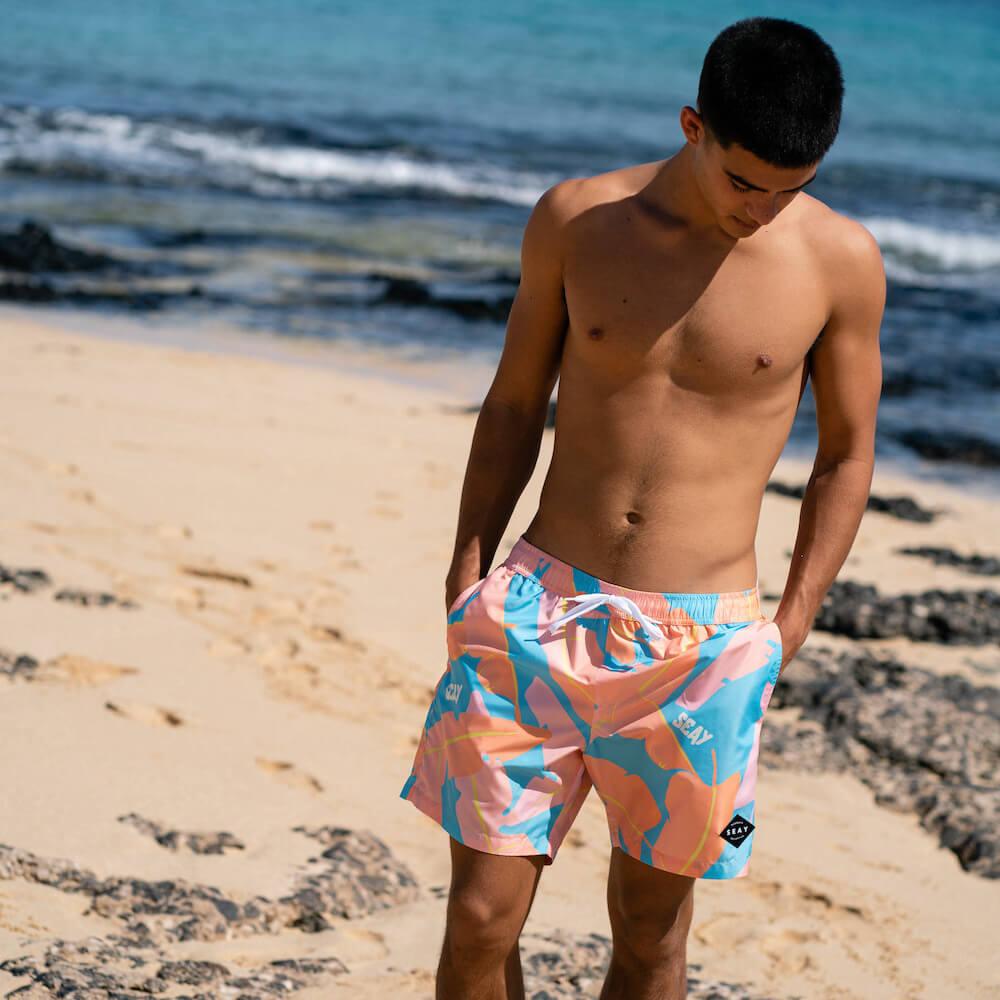 Seay / Swim Boxer Medio Rosa Blu Foglie Banano Fino Al -60%