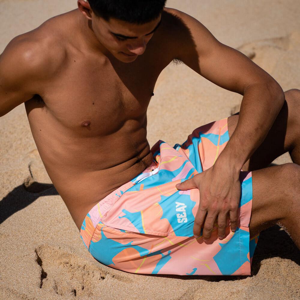 Seay / Swim Boxer Medio Rosa Blu Foglie Banano Fino Al -60%