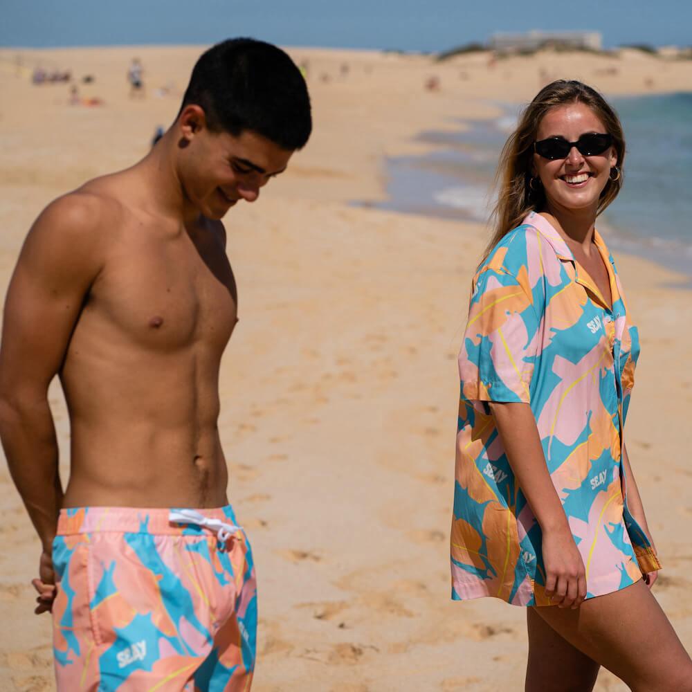 Seay / Swim Boxer Medio Rosa Blu Foglie Banano Fino Al -60%