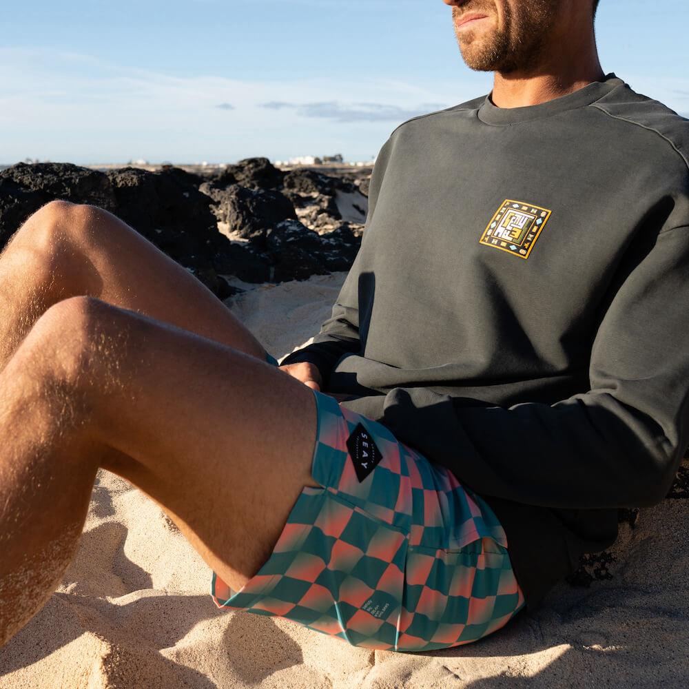 Seay / Swim Boxer Medio Quadri Verde Rosa Akau Affare Del Giorno