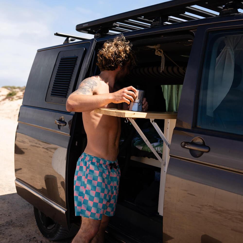 Seay / Swim Boxer Medio Quadri Verde Rosa Akau Affare Del Giorno