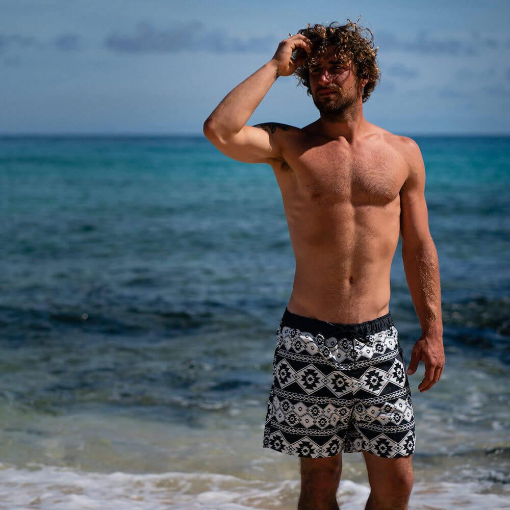 Seay / Swim Boxer Medio Bianco Nero Stampa Nativa Sottocosto