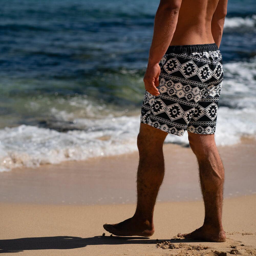 Seay / Swim Boxer Medio Bianco Nero Stampa Nativa Sottocosto