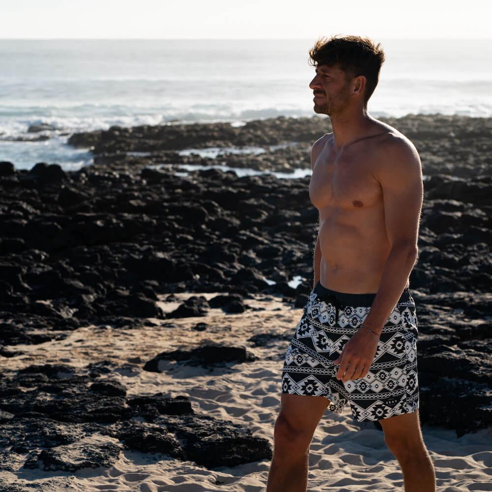 Seay / Swim Boxer Medio Bianco Nero Stampa Nativa Sottocosto